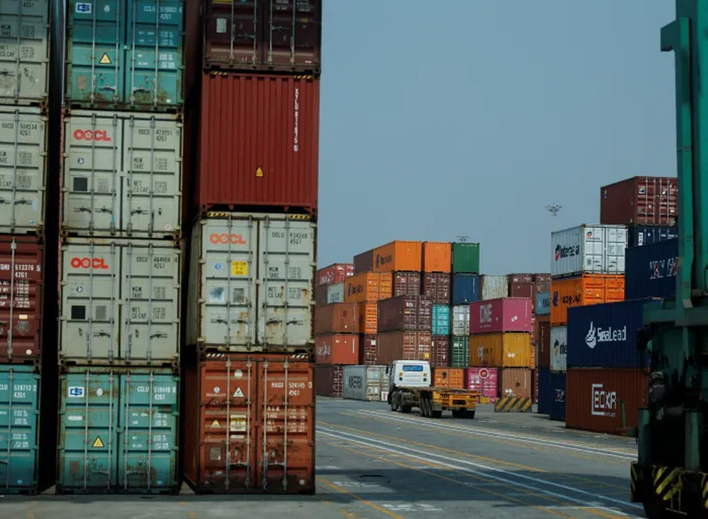 Shipping containers are stored at APM Terminals, in Navi Mumbai, India, February 28, 2025