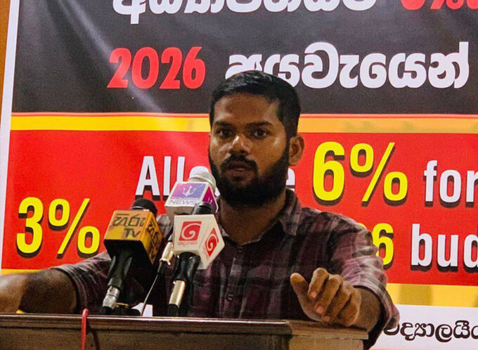 IUSF convenor Madhushan Chandrajith delivering the lecture [Photo: Facebook/IUSF]